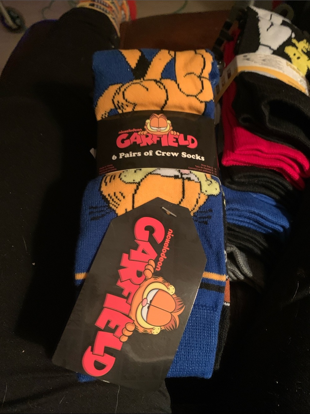 Garfield Men's Crew Socks - Blue & Orange Cartoon Pack (6 Pairs)
